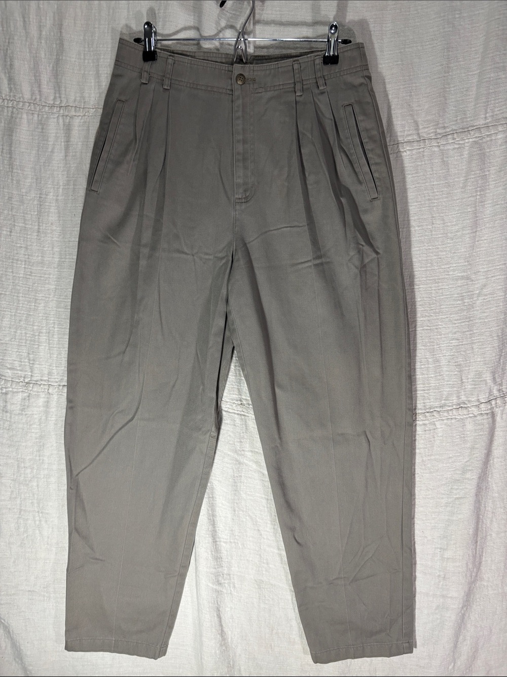 Vintage 90s Liz Claiborne Pleated High-Waist Trousers Size 12 Grey Taupe Cotton